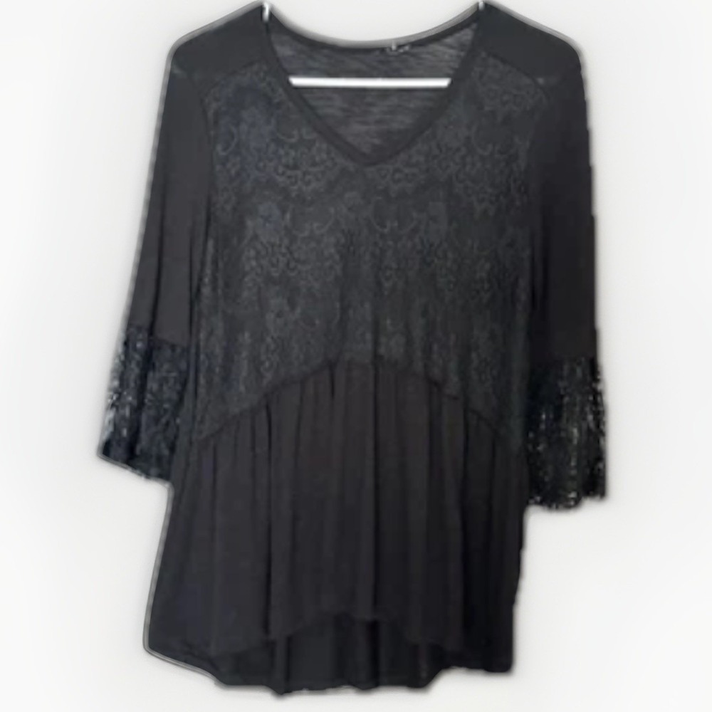 Y2K Black Lacy Babydoll Top Size L Whimsigoth Feminine Coquette Going‎ Out Top